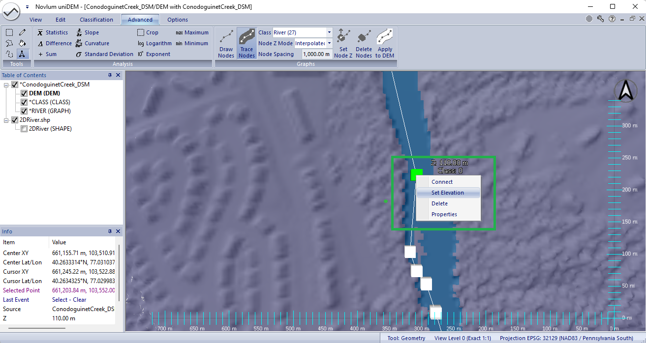 set centerline node elevation